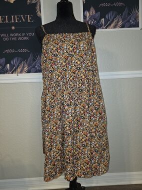 JBL Floral Smocked Midi Skirt in Mustard, Black, and Red